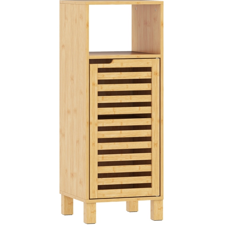 Bambus-badschrank Mit Offenem Regal Und Lamellentür 30 X 30 X 80 Cm