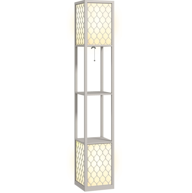 Moderner Stehlampe Mit 2 Ablagen, Zugschalter, 26 X 26 X 156 Cm, Hellgrau
