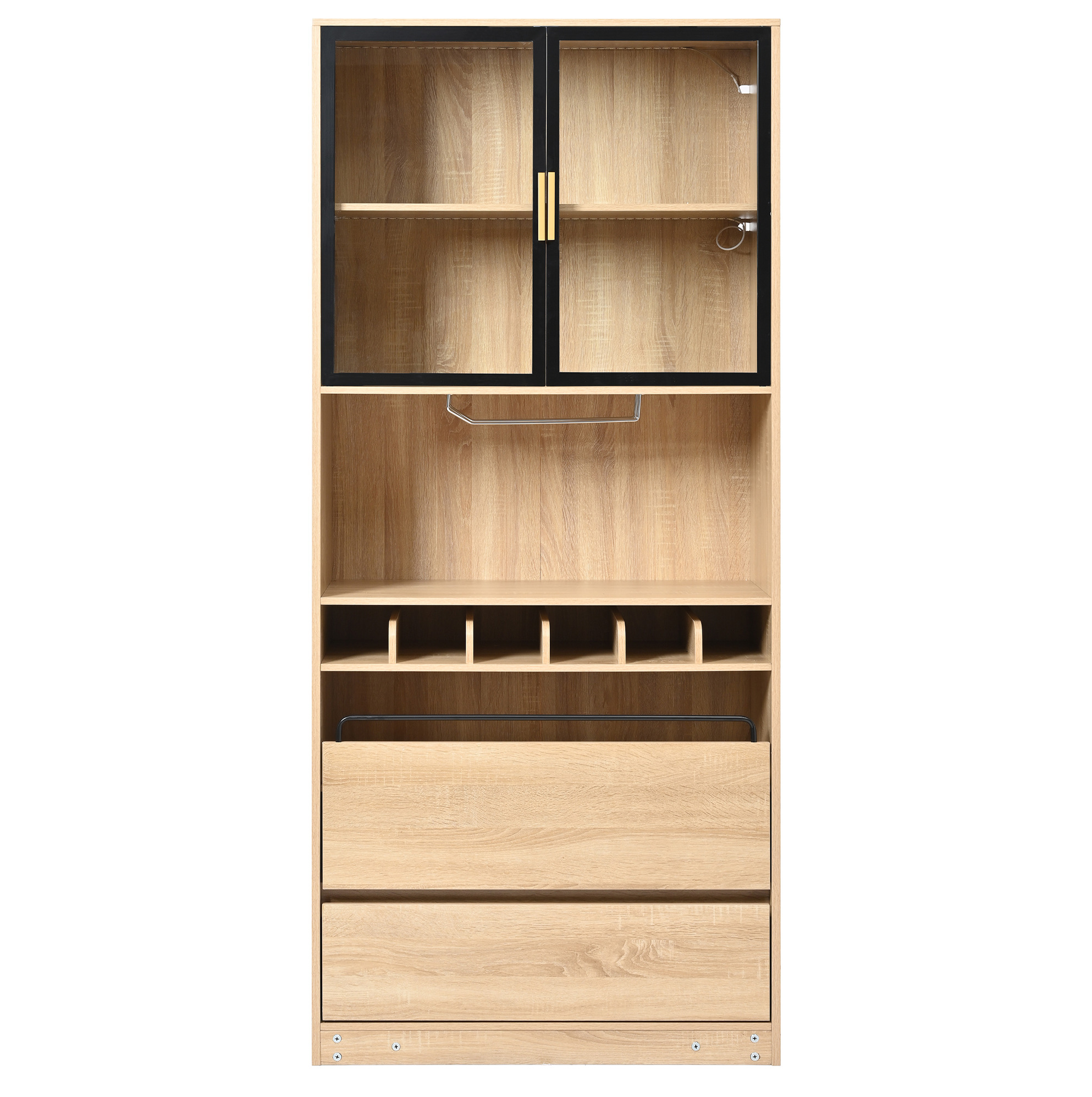 Badschrank-vitrine Mit Glastüren Und Led-beleuchtung 80 X 40 X 180 Cm Mdf Natur