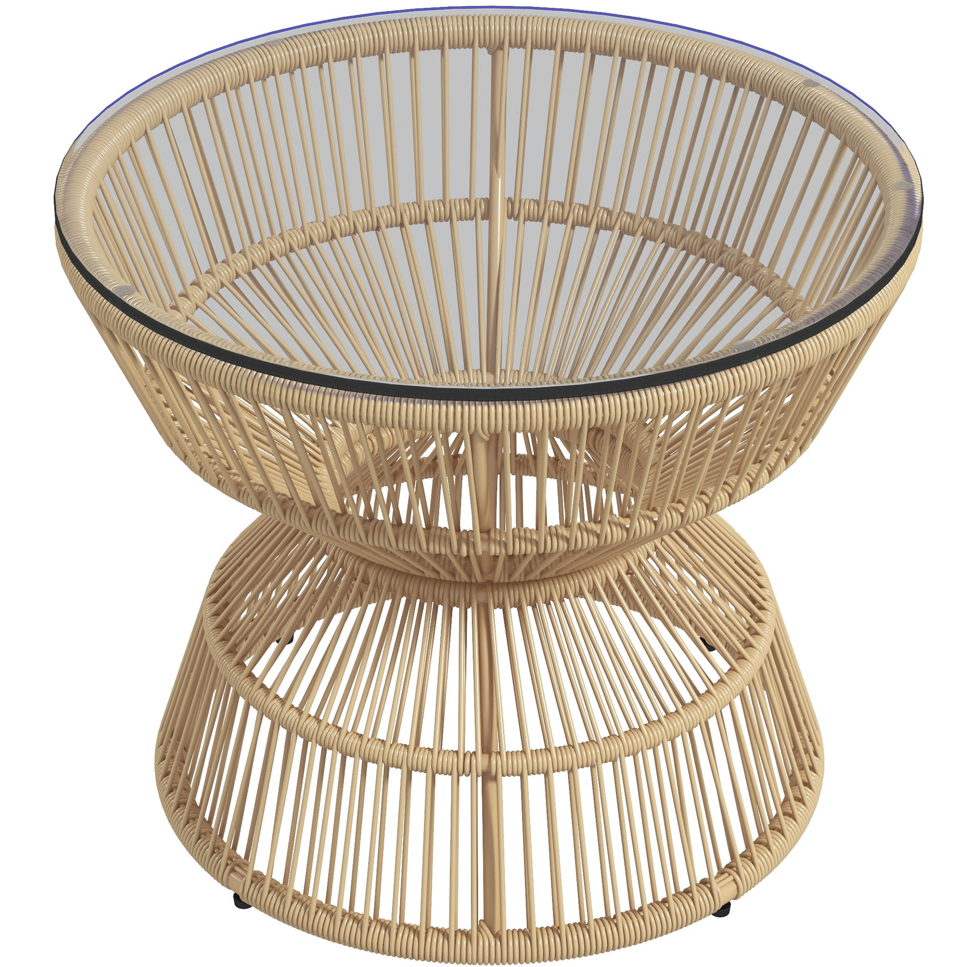 Outdoor-beistelltisch Aus Polyrattan Mit Gehärteter Glasplatte Ø 60 Cm