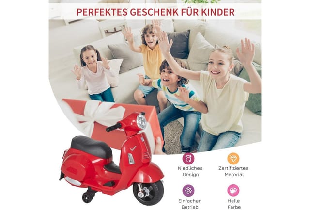 Homcom - Elektro Kindermotorrad Vespa Elektromotorrad Mit Led-licht, Sound, Kinder Elektro Motorrad Für Kinder Von 18-36 Monate Weiß