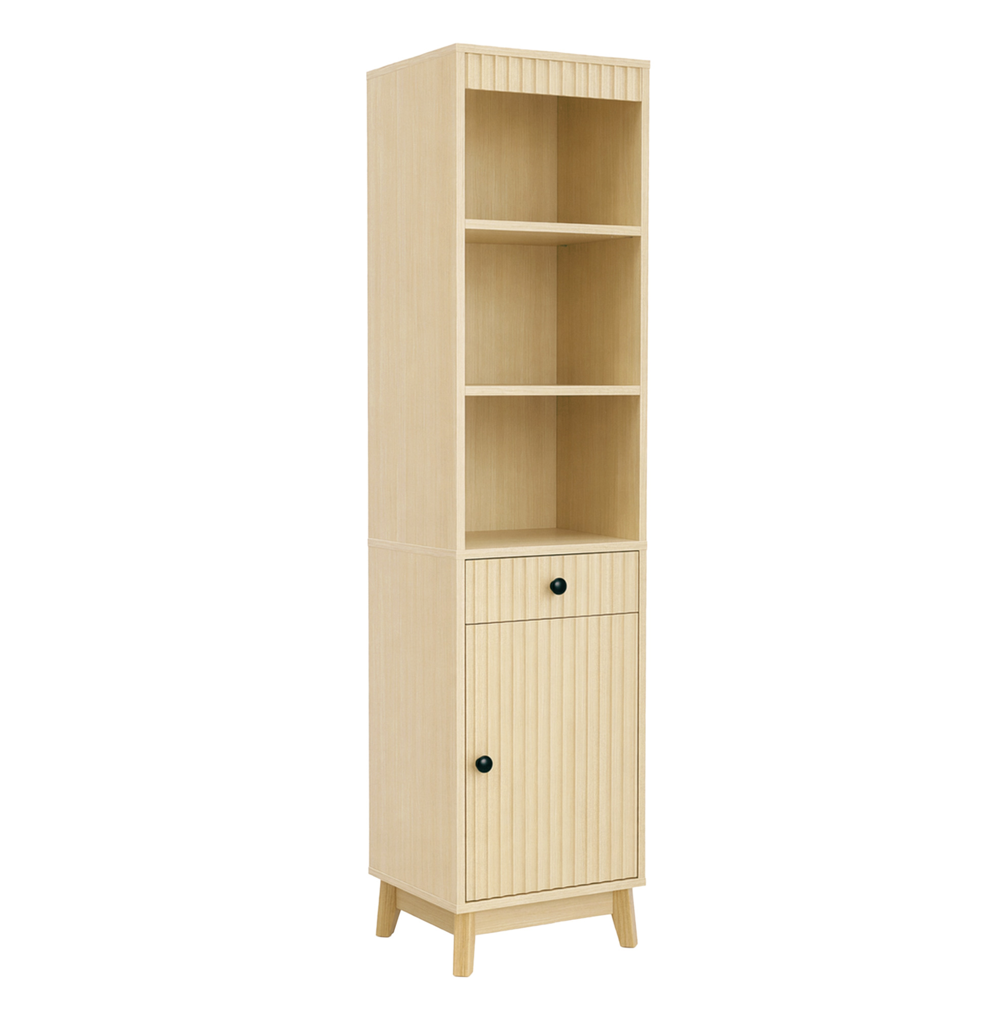 Hoher Badezimmerschrank 172 Cm Aus Mdf In Naturholzoptik Mit Schublade Und Wendbarer Tür
