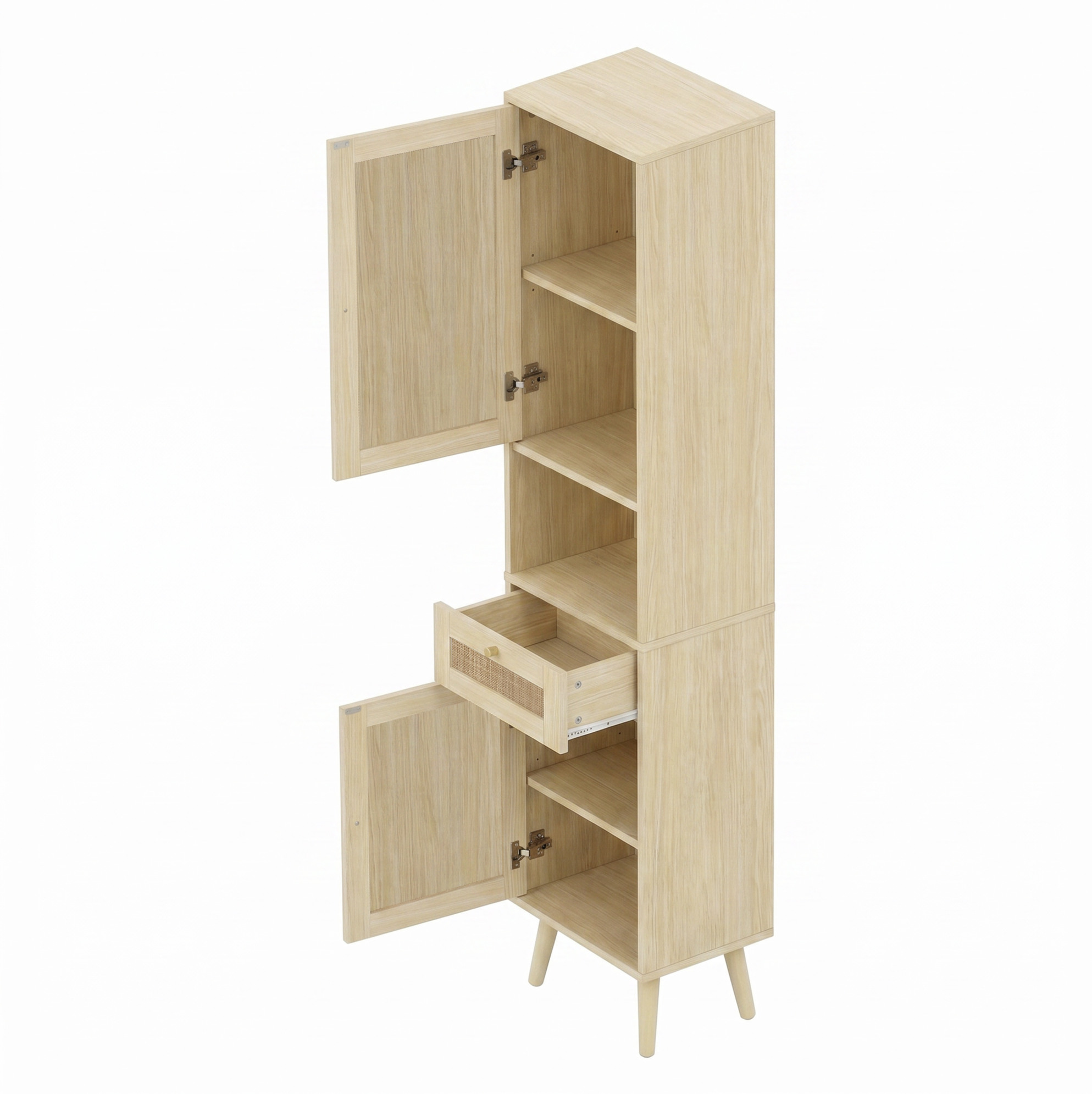 Hoher Badezimmerschrank 166 Cm Aus Mdf Mit Rattan-optik-türen, Schublade, 40x30x166 Cm