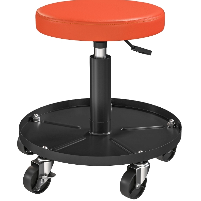 Drehbarer Werkstatthocker Mit Rollen Und Ablage, Höhenverstellbar 38-50 Cm, Orange