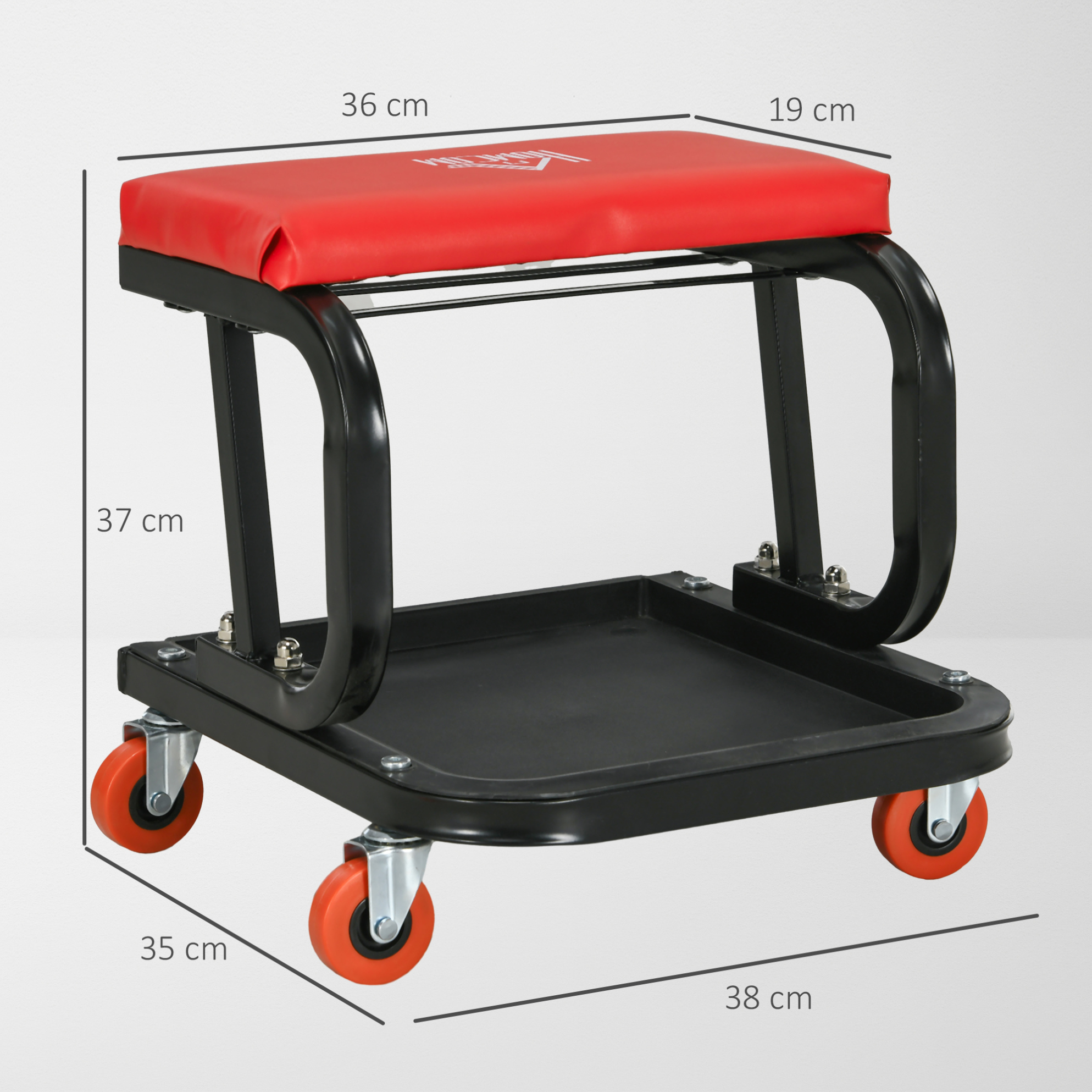 Werkstatt-hocker Mit Gepolstertem Sitz Und Werkzeugablage, Stahlgestell, Rot