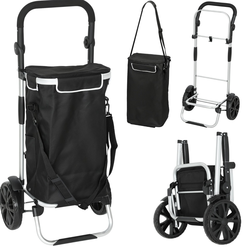 3-in-1 Faltbarer Einkaufswagen 40 L Schwarz Aus Aluminium Mit Thermofach