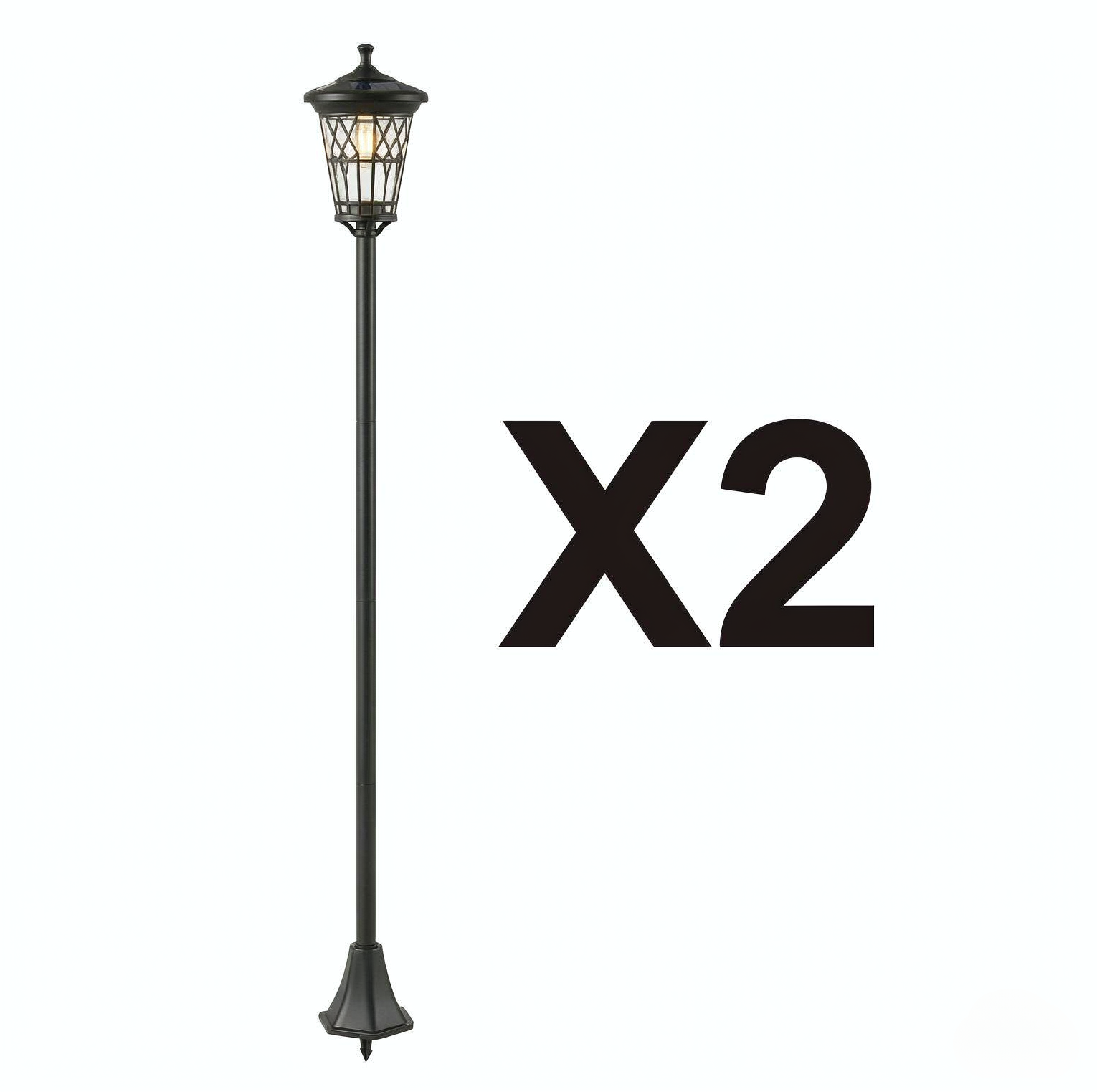 Set Mit 2 Solar-gartenlaternen Aus Schwarzem Edelstahl, Höhenverstellbar