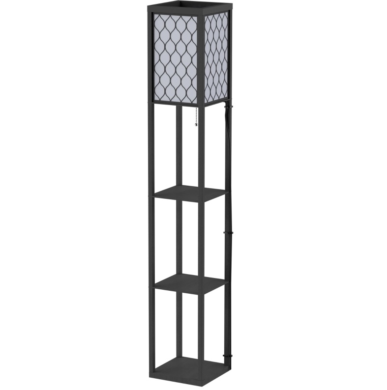 Stehlampe Mit Holzregalen, Schwarz, E27 Max. 40 W, 26 X 26 X 160 Cm Modenuit