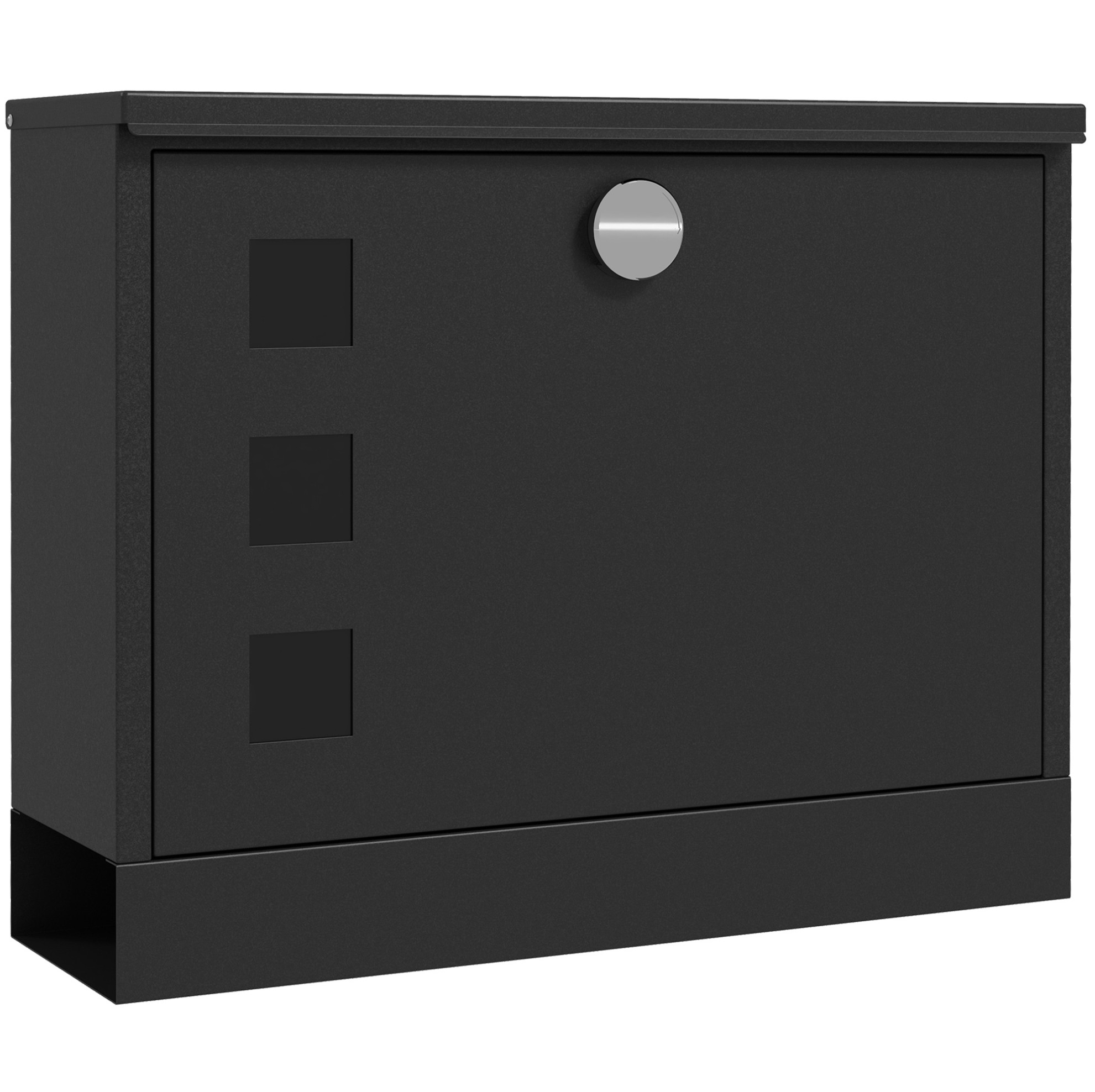 Schwarzer Metall-briefkasten Mit Zeitungsfach Und Sichtfenster, 36,5 X 11,5 X 29 Cm