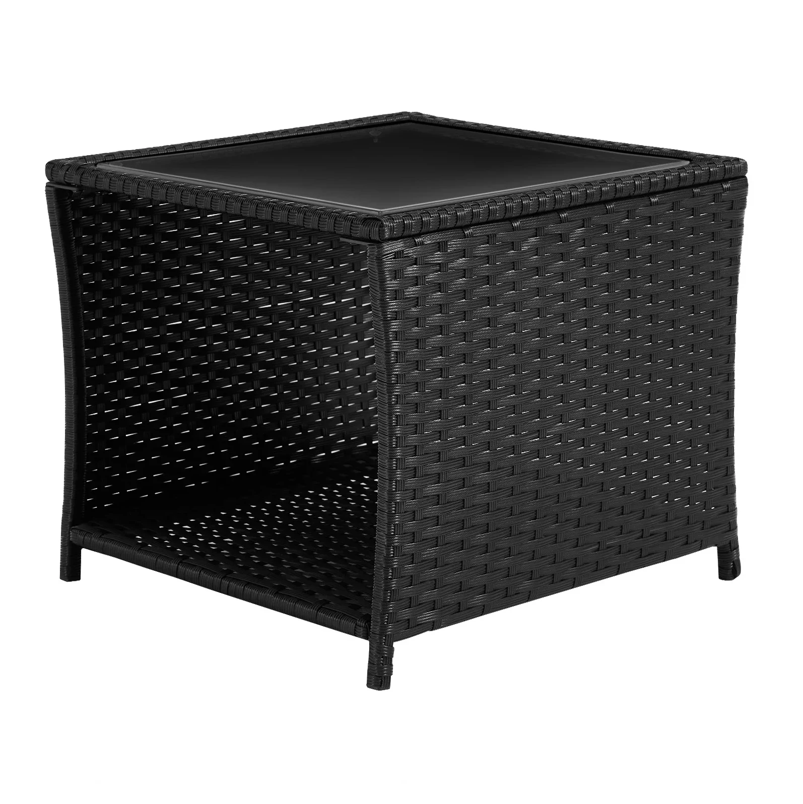 Gartentisch Aus Schwarzem Polyrattan Mit Glasplatte Und Stauraum 45 X 45 X 40 Cm
