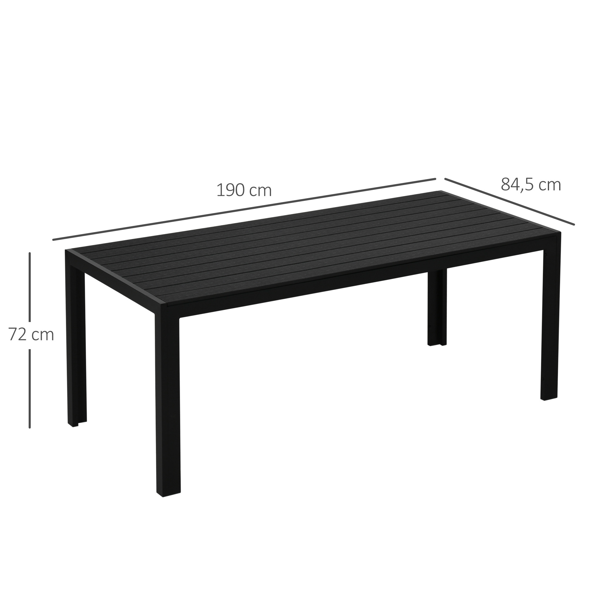Gartentisch Aus Kunststoff In Holzoptik 190 X 84,5 X 72 Cm, Schwarz