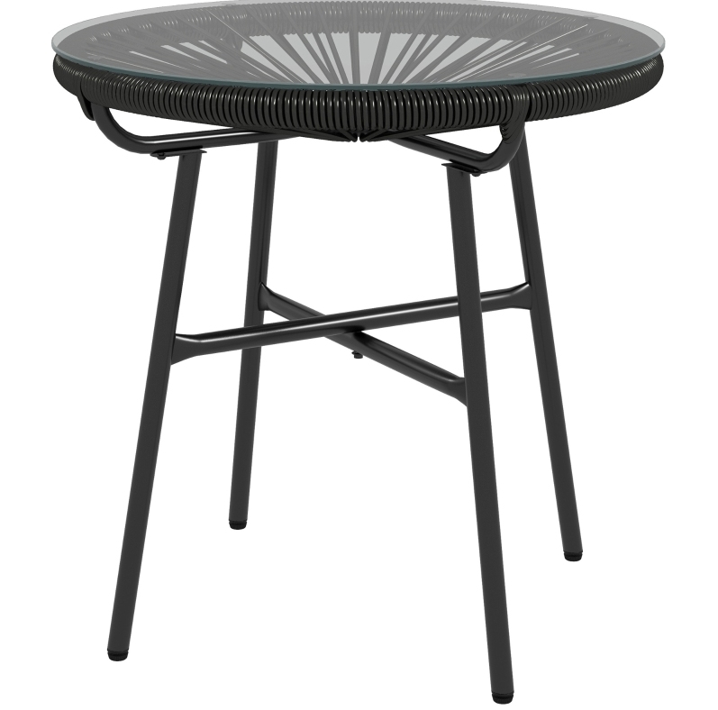 Boho-gartentisch Aus Pe-rattan Und Gehärtetem Glas 50 X 50 X 50 Cm, Schwarz