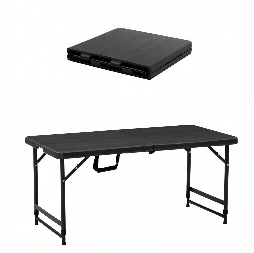 Höhenverstellbarer Klapptisch Für Den Außenbereich 118 X 60 Cm, Schwarz, Aus Hdpe Und Stahl