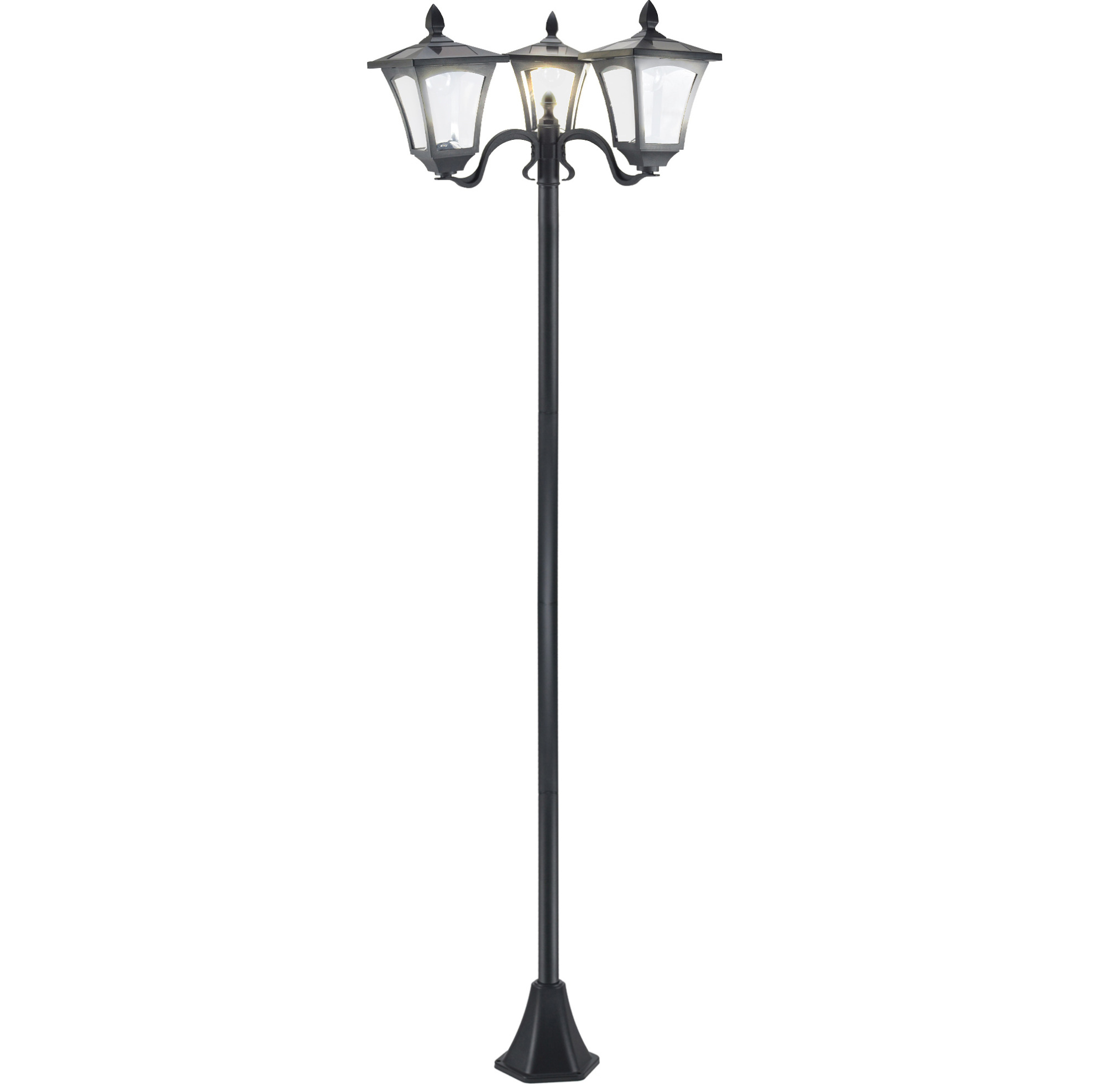 Solar-gartenlaterne Mit 3 Led-leuchten, 120 Lm, Ip44, Edelstahl Schwarz, 182,5 Cm Modenuit