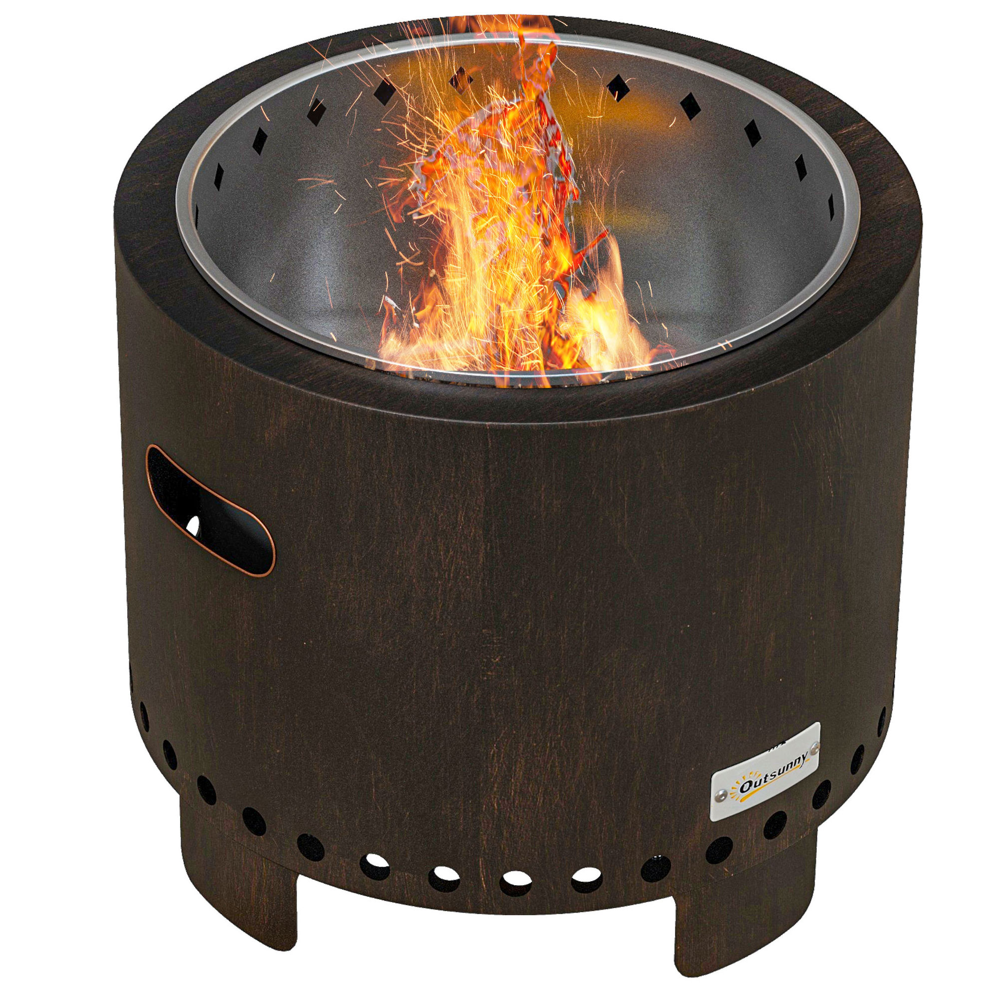 Rauchfreier Feuerkorb Für Den Außenbereich Aus Schwarzem Metall Ø45 Cm Mit Griffen Und Schürhaken