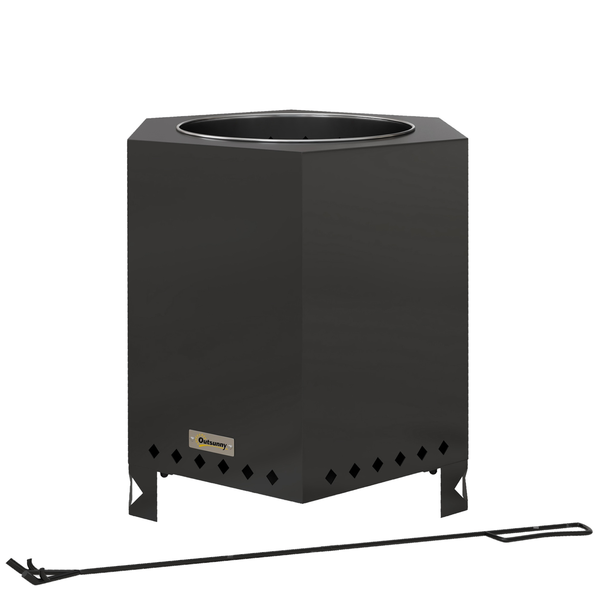 Rauchfreier Tischfeuerkorb Aus Schwarzem Metall Mit Schürhaken Für Garten, Camping Und Terrasse