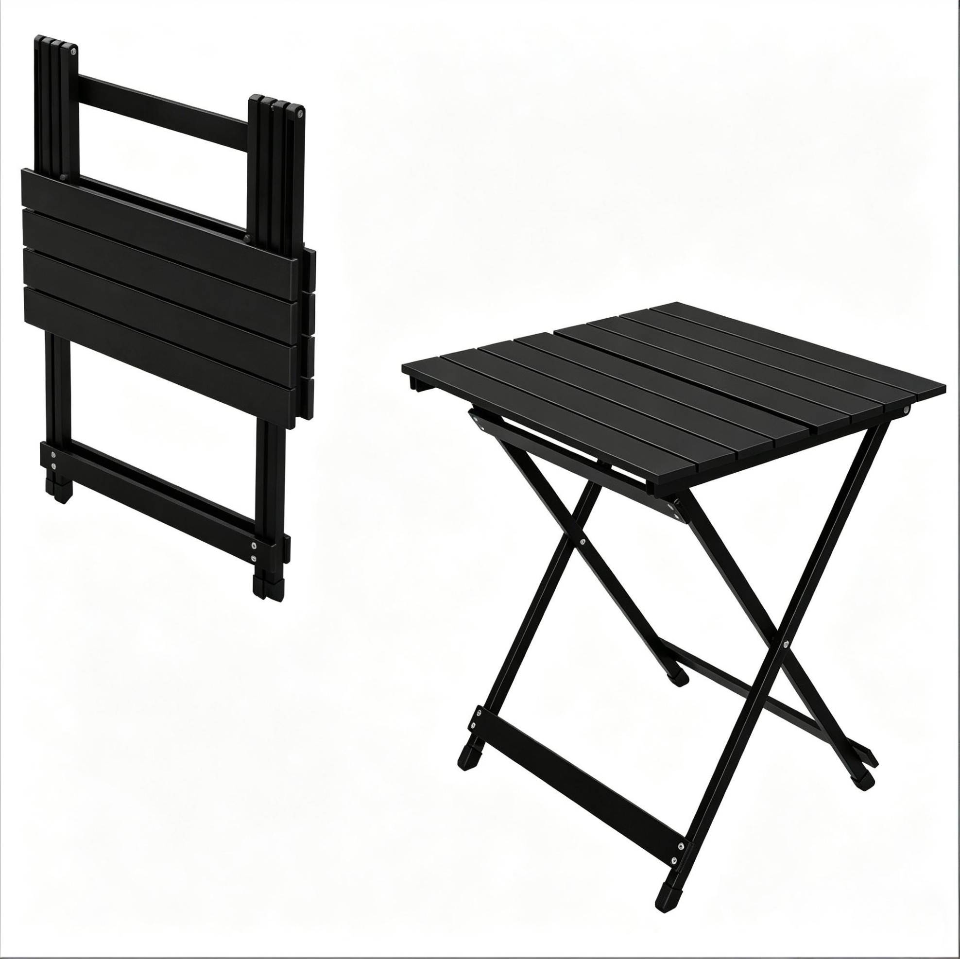 Klappbarer Picknicktisch Aus Schwarzem Aluminium, 50,5 X 46,5 X 60 Cm