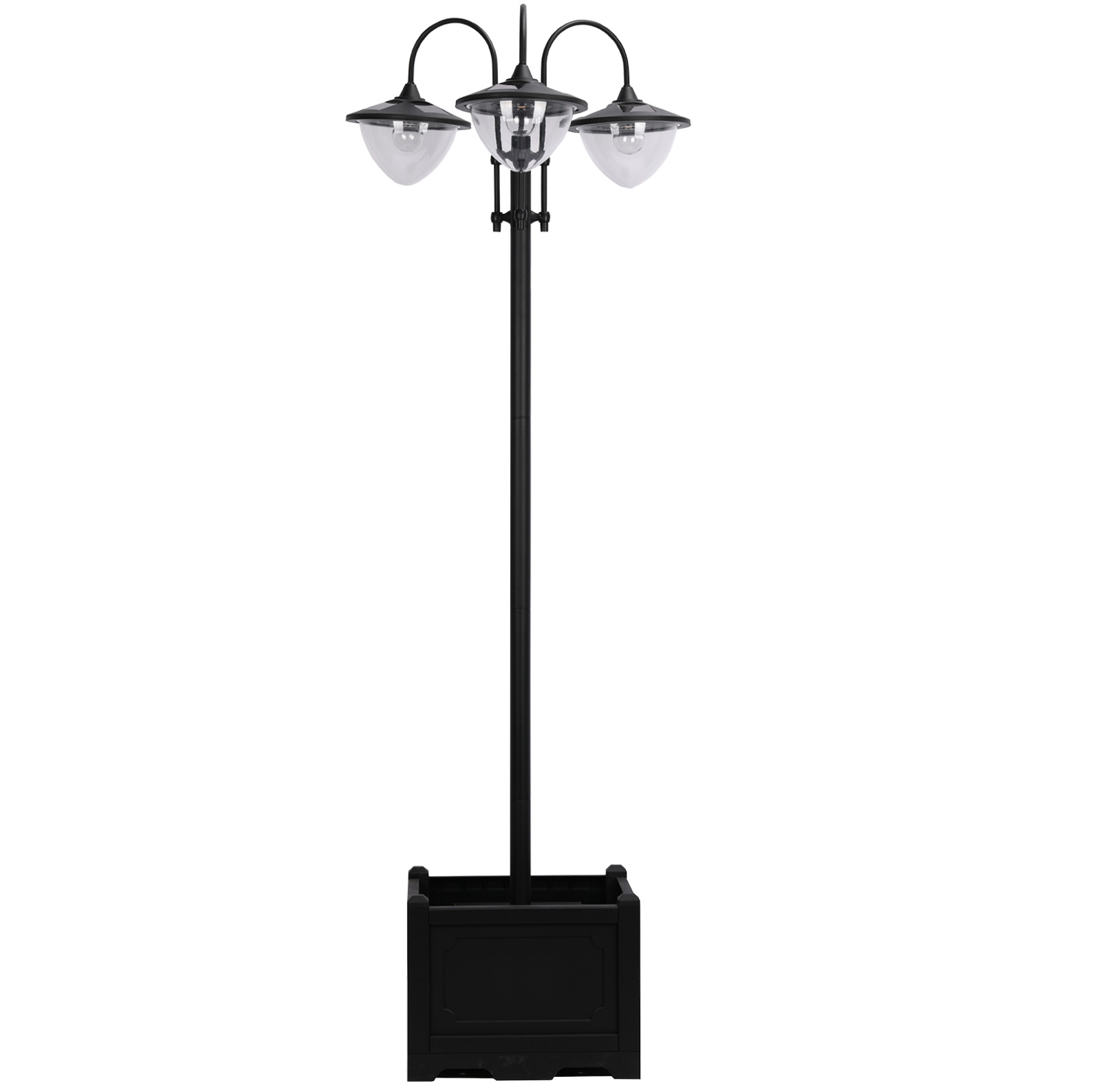 Solar-außenlaterne Mit 3 Leuchten Aus Metall, Schwarz, 60 X 55 X 189 Cm Modenuit