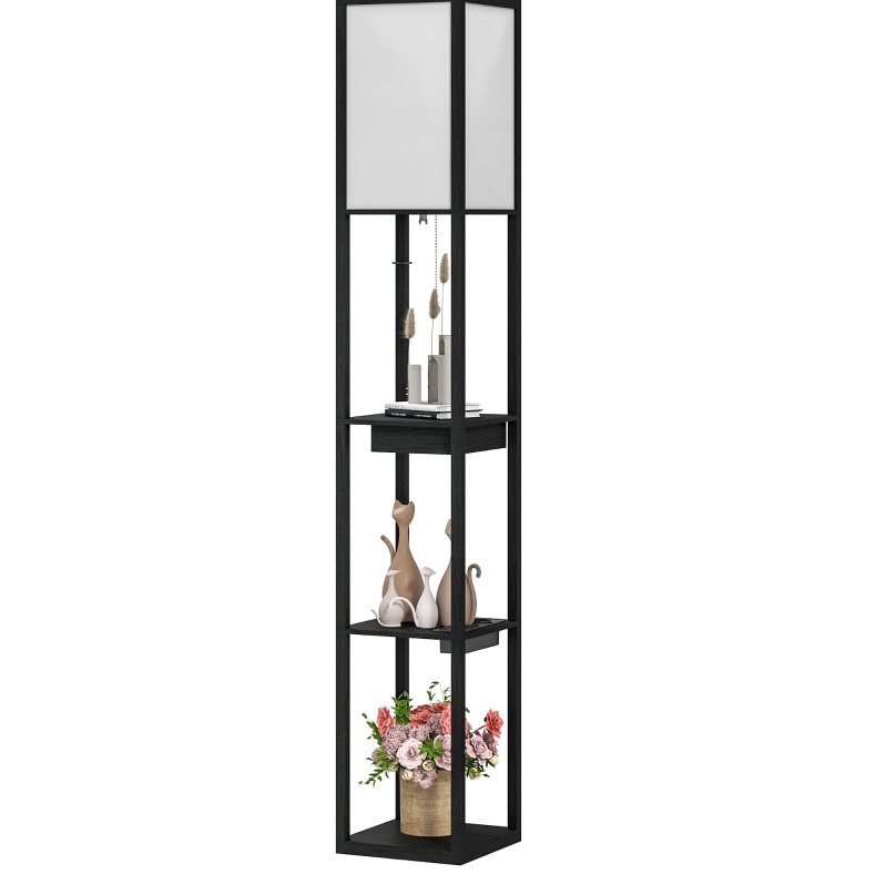 Stehlampe Mit Regalen, Usb-a/usb-c, Stoffschirm, E27, Schwarz-weiß, Modenuit