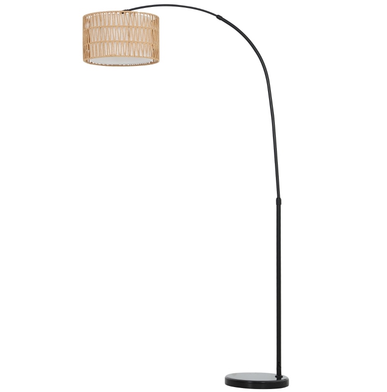 Bogen-stehlampe Schwarz Aus Metall Mit Leinenschirm, E27-fassung, Fußschalter