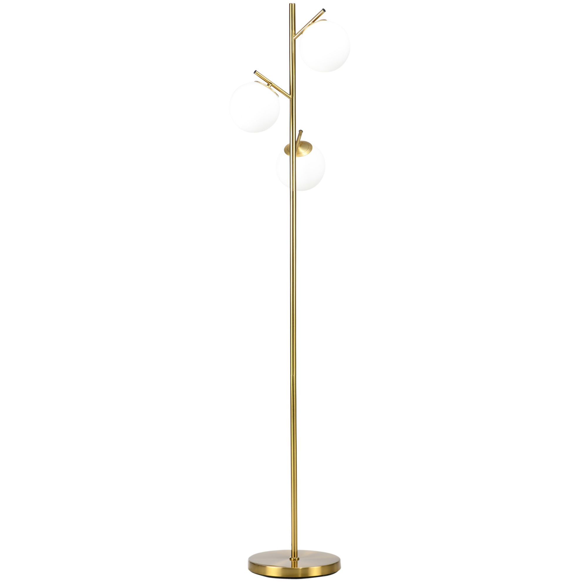Stehlampe Aus Goldfarbenem Metall Mit 3 Glasschirmen, E27 40 W, 169 Cm