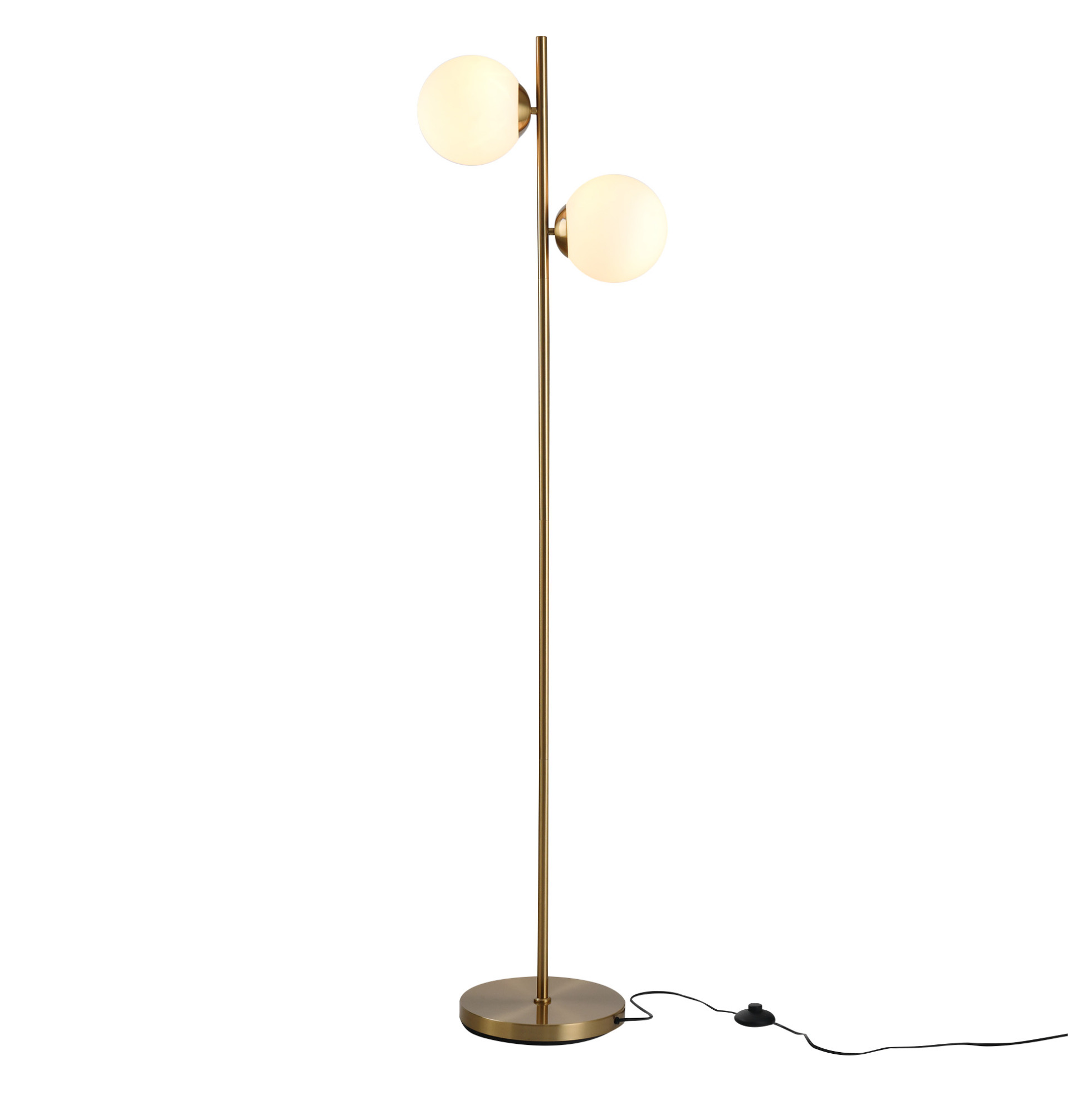 Stehlampe Aus Goldfarbenem Stahl Und Glas, 165 Cm, Mit 2 Glasschirmen, Modernes Design