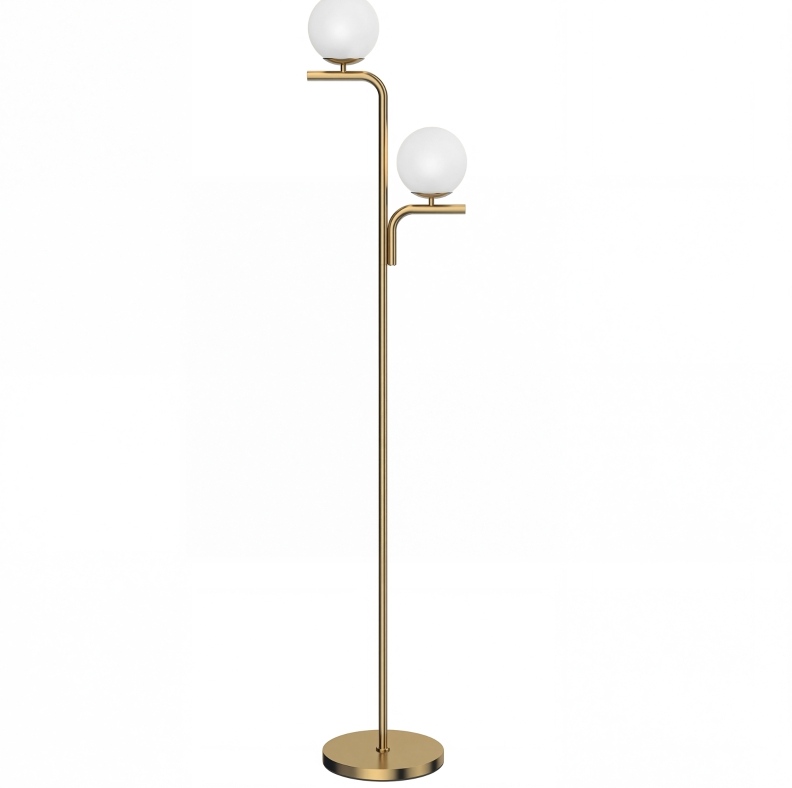 Led-stehlampe In Gold Mit 2 Glaskugeln, 3 Farbtemperaturen, Fußschalter