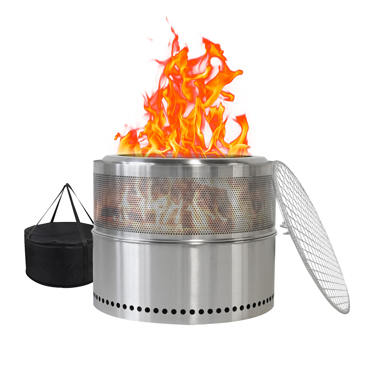 Rauchfreier Feuerkorb Aus Edelstahl 50 X 50 X 40 Cm, Tragbar, Mit Bbq-grill