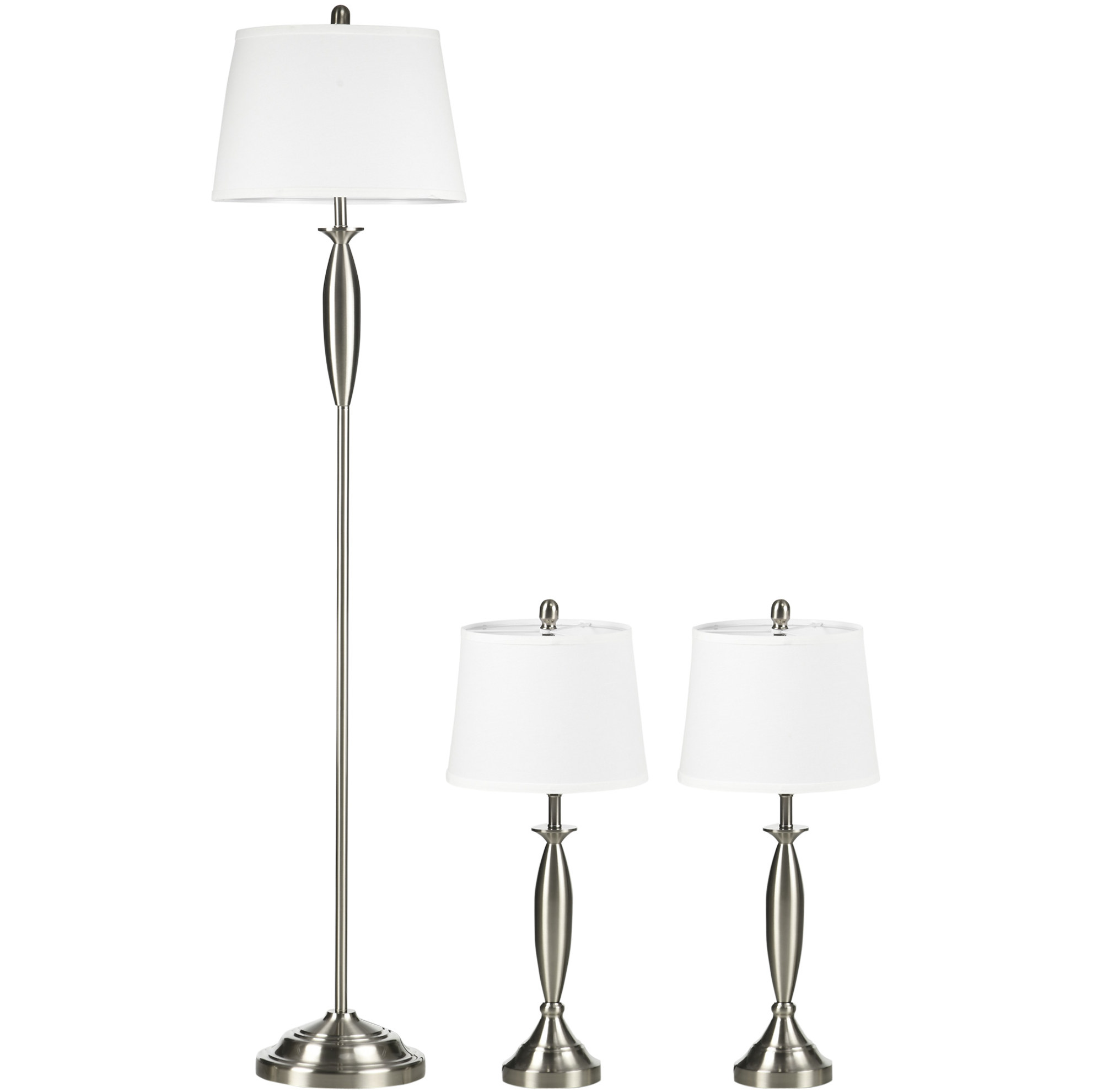 3-teiliges Lampenset Mit Stehlampe Und 2 Tischlampen E27 Silber Und Weiß