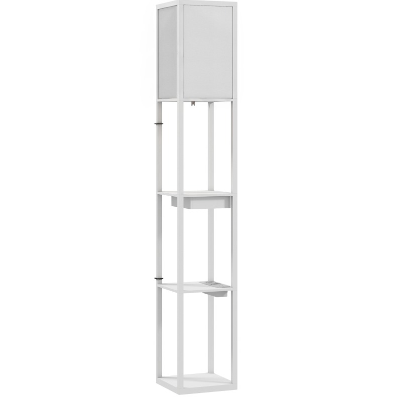 Stehlampe Mit 3 Ablagen, Fußschalter, Usb-anschlüssen, Weißes Mdf
