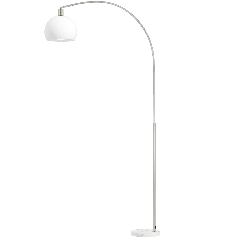 Weiße Stehlampe Mit Gebogenem Arm, Marmorsockel, Fußschalter, E27