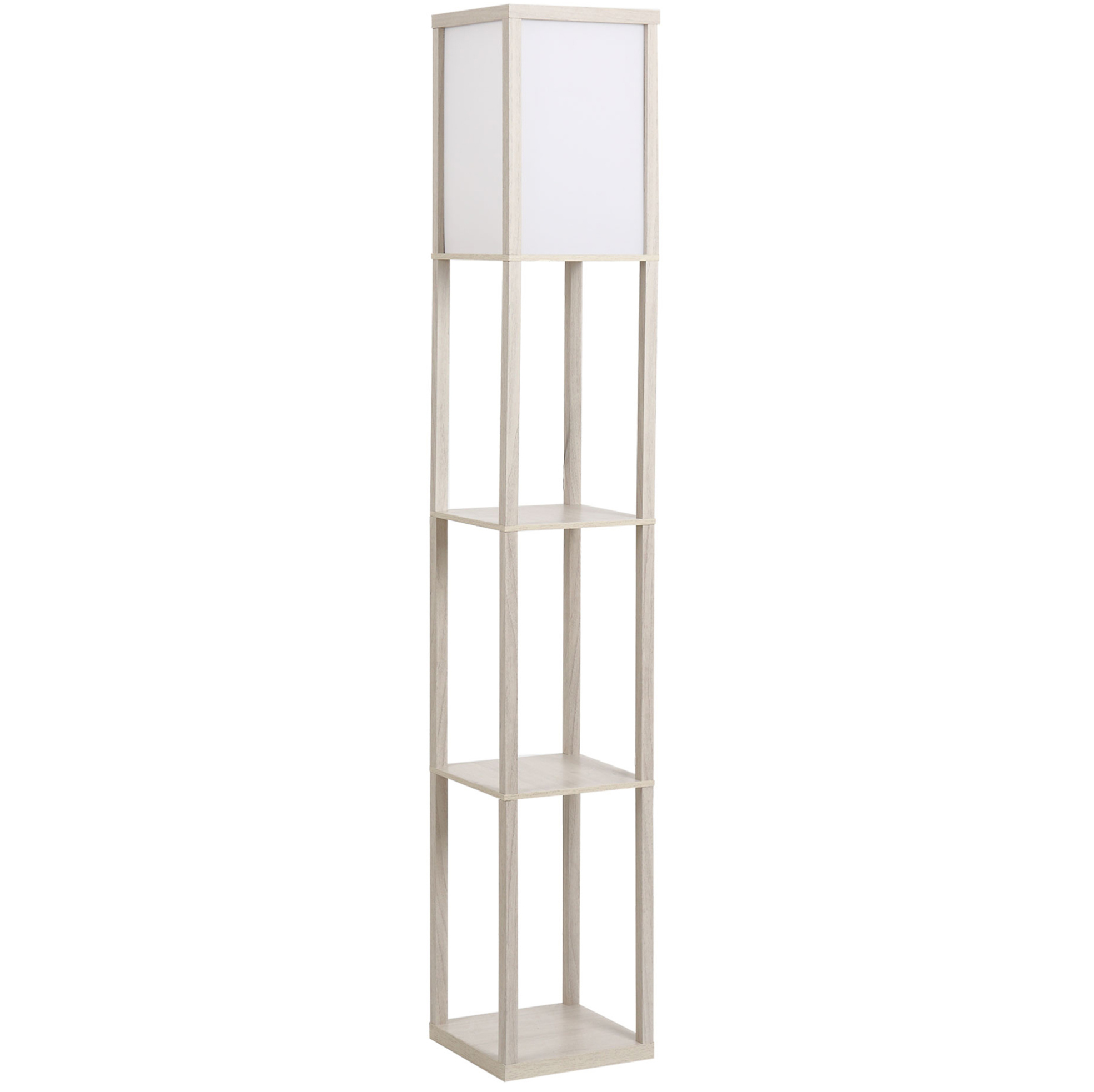 Stehlampe Mit 3 Mdf-regalböden Weiß Und Eichenoptik 26 X 26 X 160 Cm E27