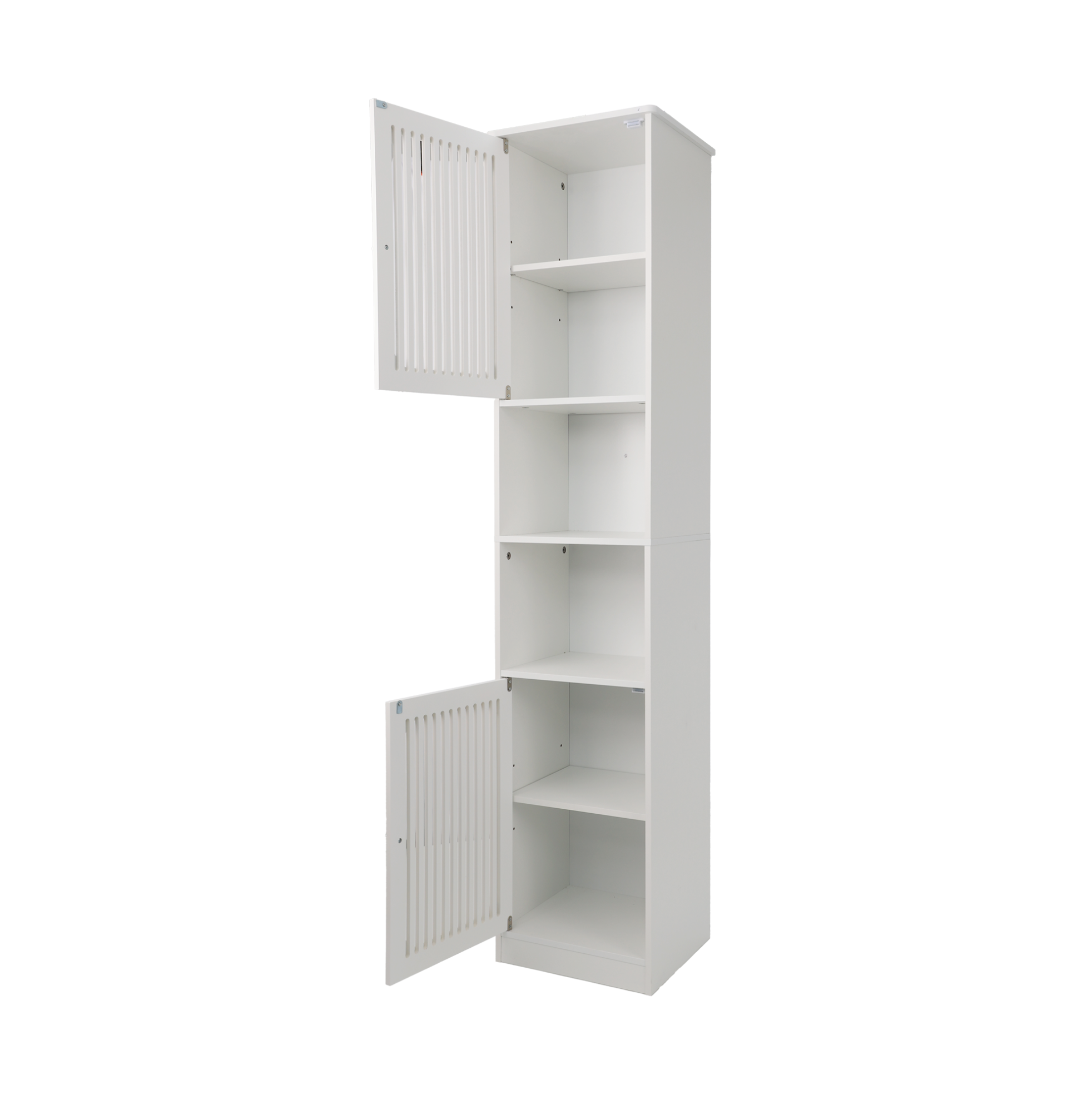 Hoher Weißer Badezimmerschrank 163 Cm Mit Lamellentüren Und Verstellbaren Böden