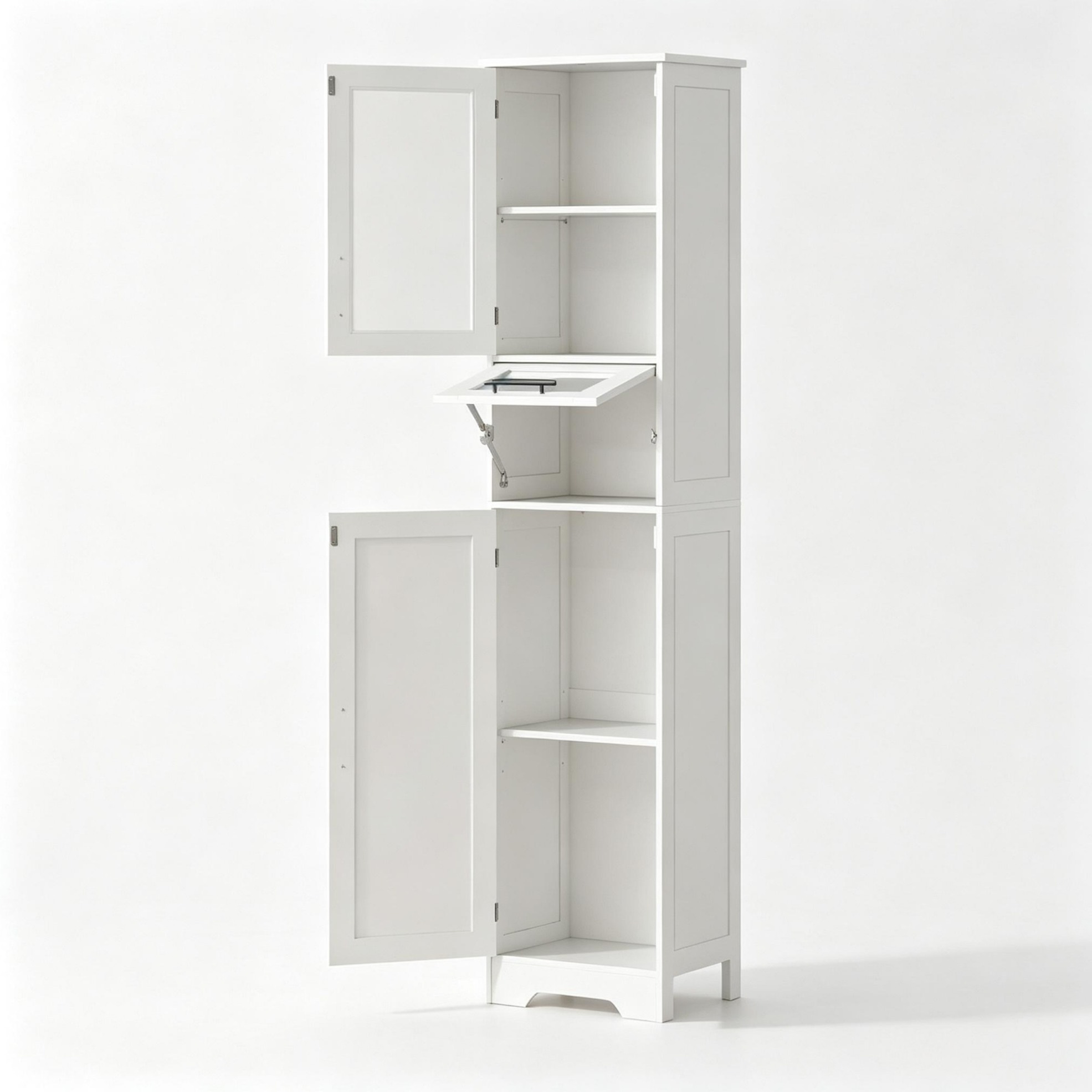 Weißer Freistehender Badezimmerschrank Aus Mdf Mit Schublade, 2 Türen Und Verstellbaren Regalen