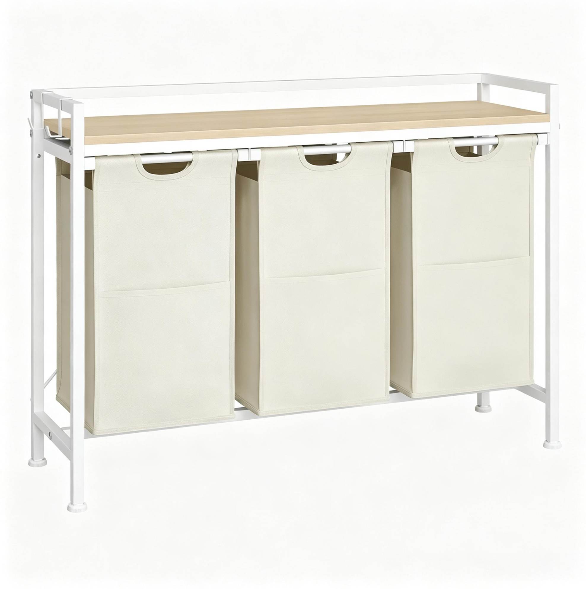 Wäschekorb Mit 3 Herausnehmbaren Körben, Metall- Und Holzgestell, 96 X 30 X 71 Cm