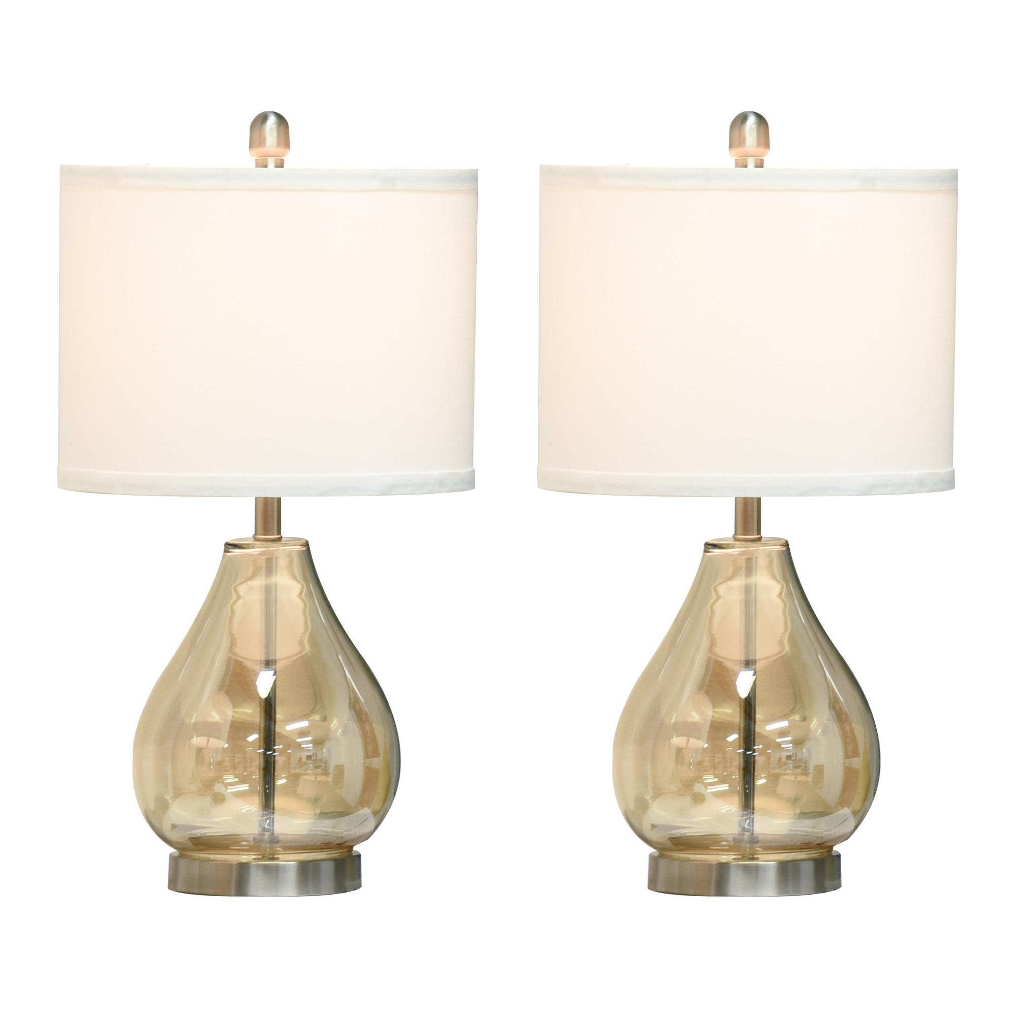2er-set Nachttischlampen E27 40w Aus Glas, Leinen Und Stahl, Ø30 X 56 Cm