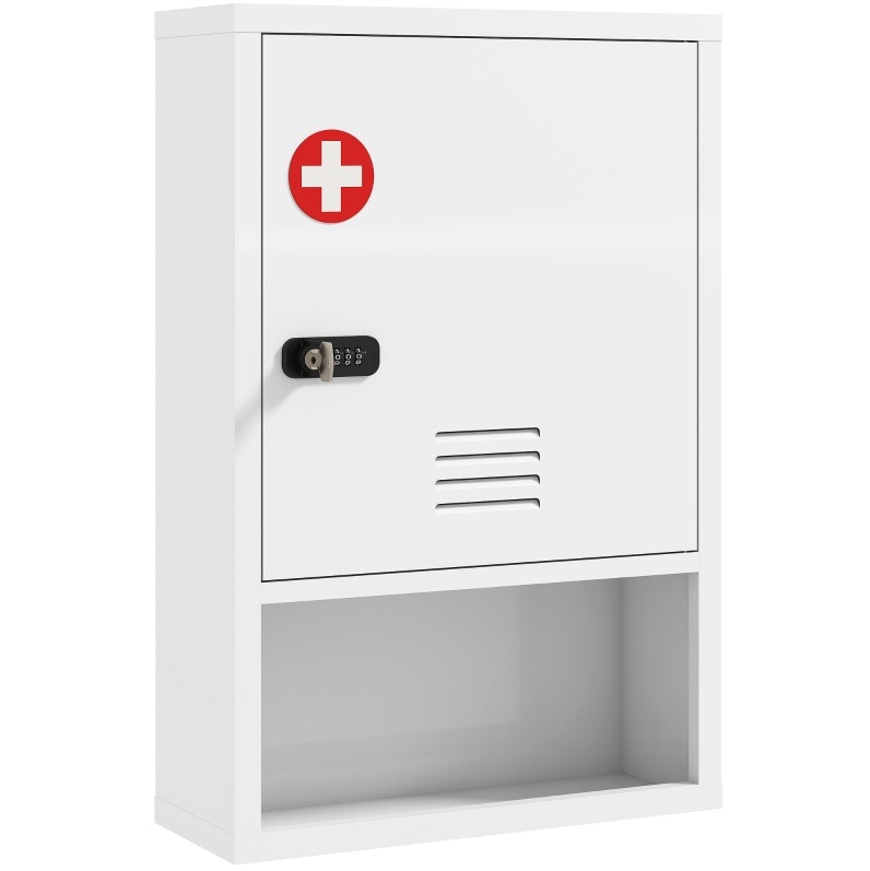Wand-medizinschrank Aus Stahl, Weiß, Mit Zahlenschloss Und Schlüssel, 3 Ebenen