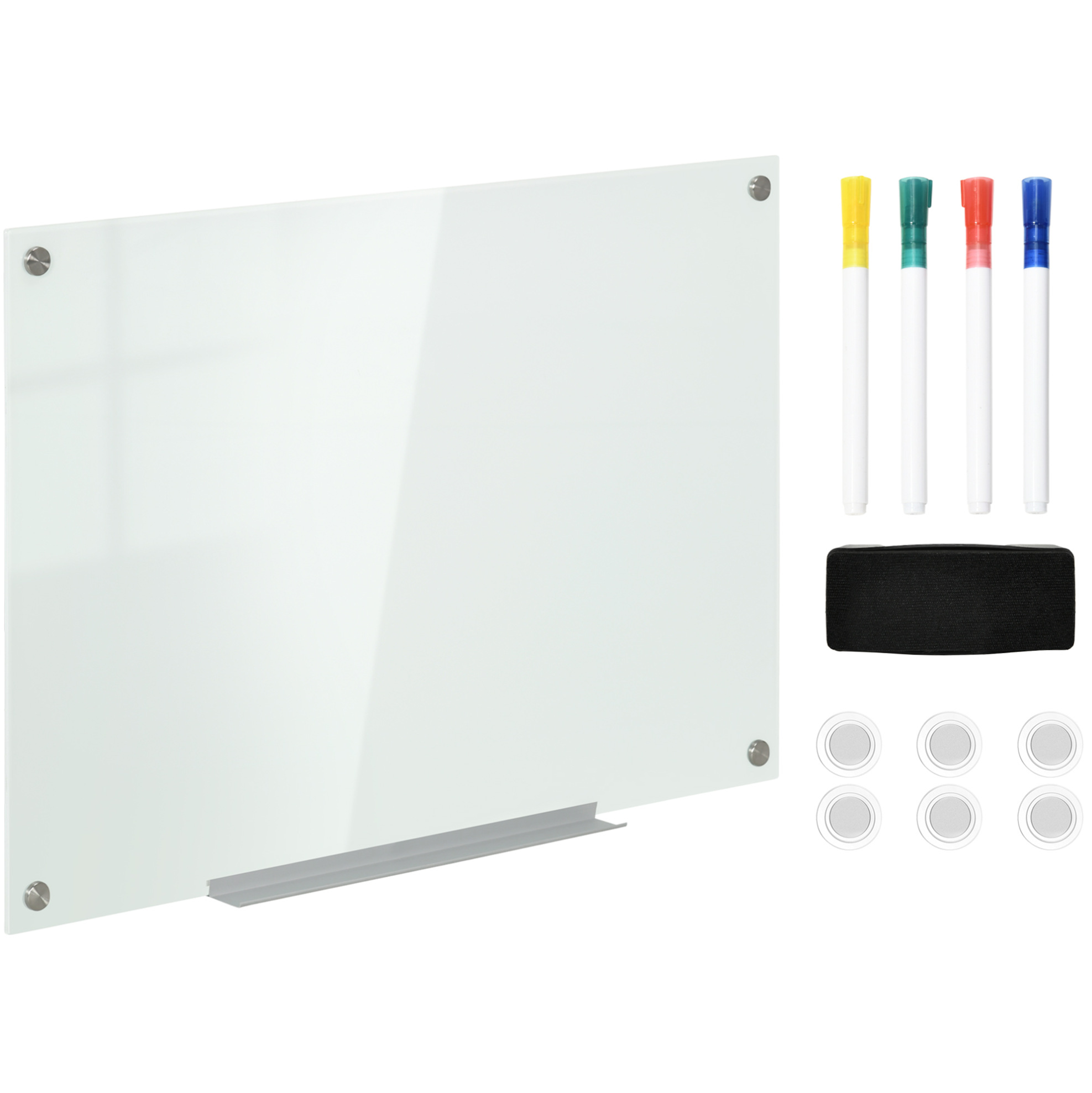 Weiße Magnetische Glas-memotafel 90 X 60 Cm Mit 4 Markern, 6 Magneten, Schwamm, Ablage Modenuit