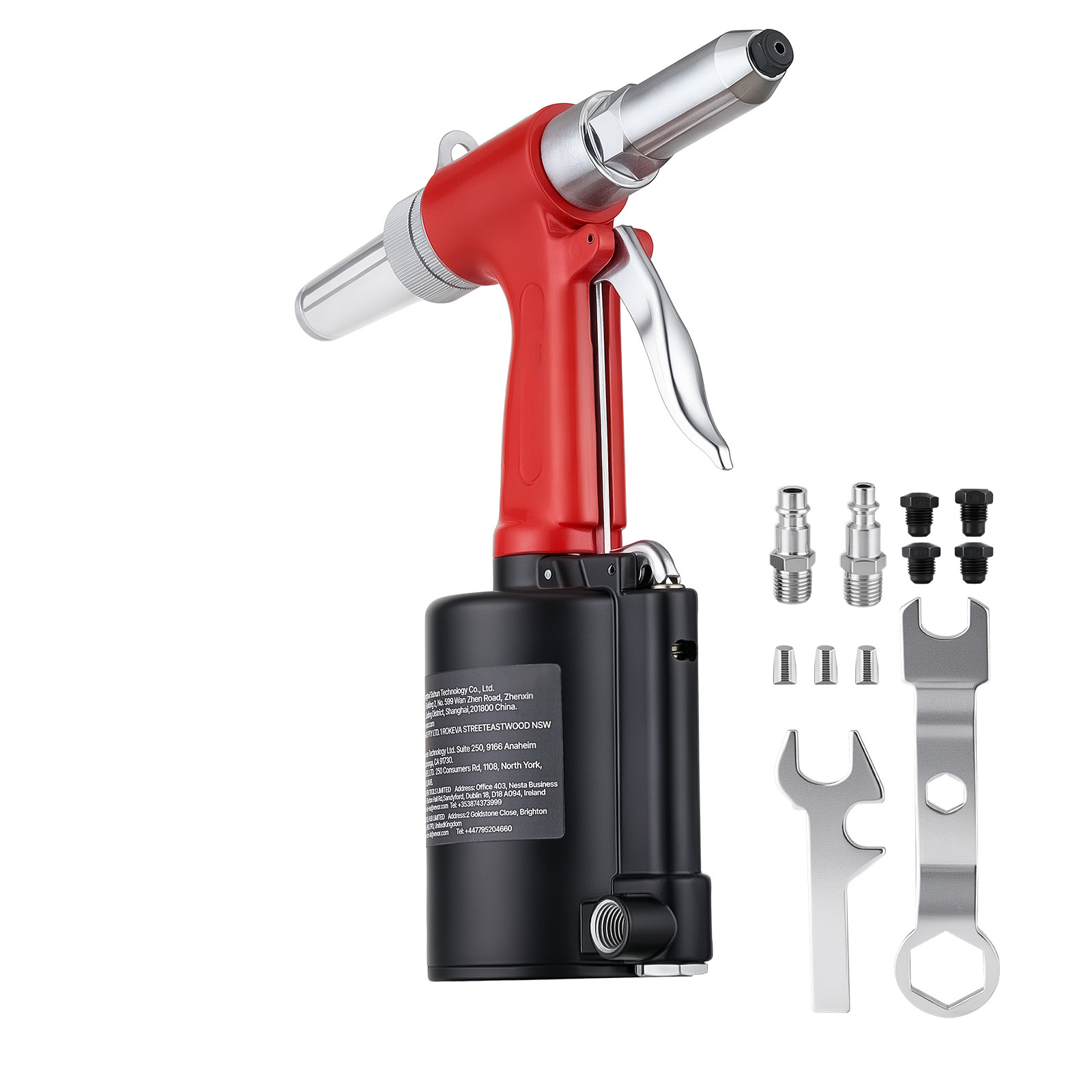 Mophorn Druckluft-nietmutternzange Set Mit 4 Nasenstücken 2,4/3,2/4,0/4,8mm, Pneumatische Blindnietzange Für Automobilindustrie, 1100 Kg Zugkraft, Maximaler Hub Von 16 Mm, 360° Drehbarer Nietengriff