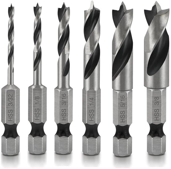 6-teiliges Hss-spiralbohrer-set Für Holzbearbeitung – Kurze Spitze, 1/4-zoll-sechskantschaft – Metallbohrer Für Holz Und Spröde Metalle