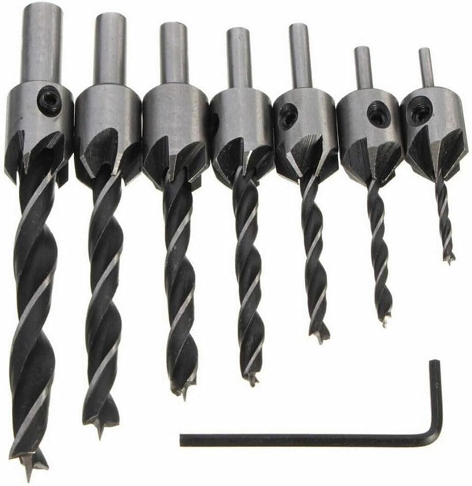 7-teiliges Hss-5-senkbohrer-set Mit Holzfasen, 3-10 Mm Schraubenschlüssel, Silbergrau