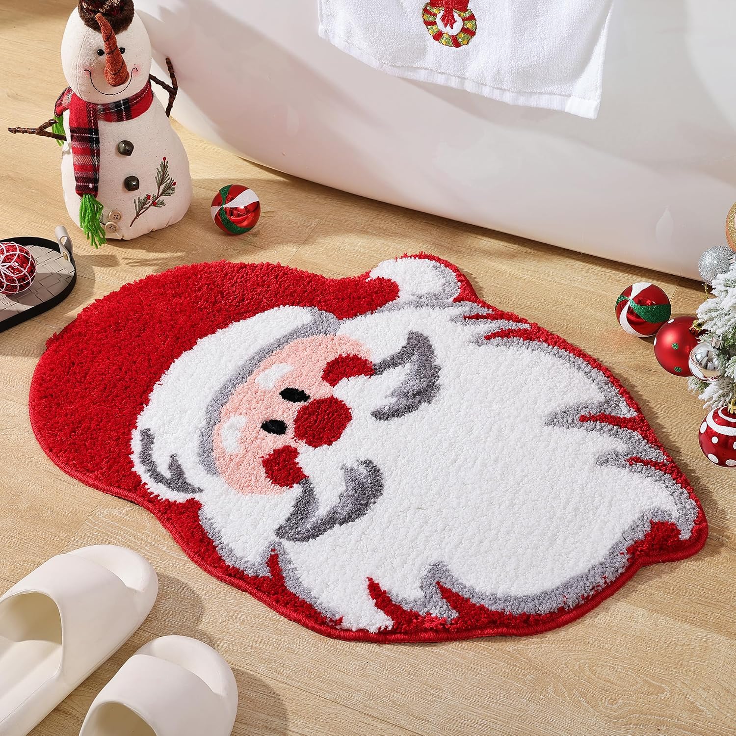 Weihnachtsmann-badezimmerteppich Fürs Wohnzimmer, Roter Weihnachtsteppich, Saugfähig, Waschbar, Rutschfest, Weich, Dick Und Strapazierfähig, Für Damen