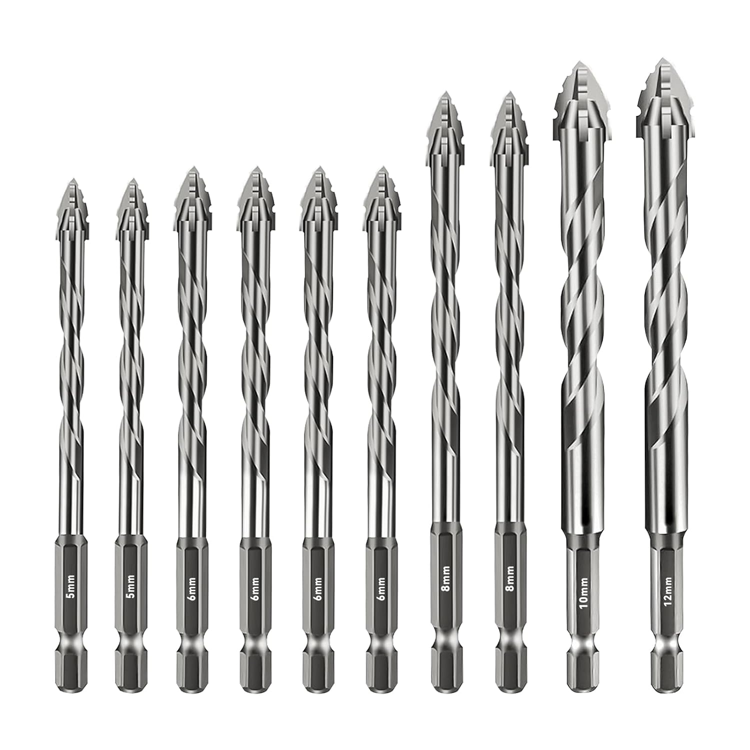 Exzenterbohrer-set Mit Vier Schneiden - Fliesenbohrer-set Mit Hartmetallbohrern (5/5/6/6/6/6/8/8/10/12 Mm)