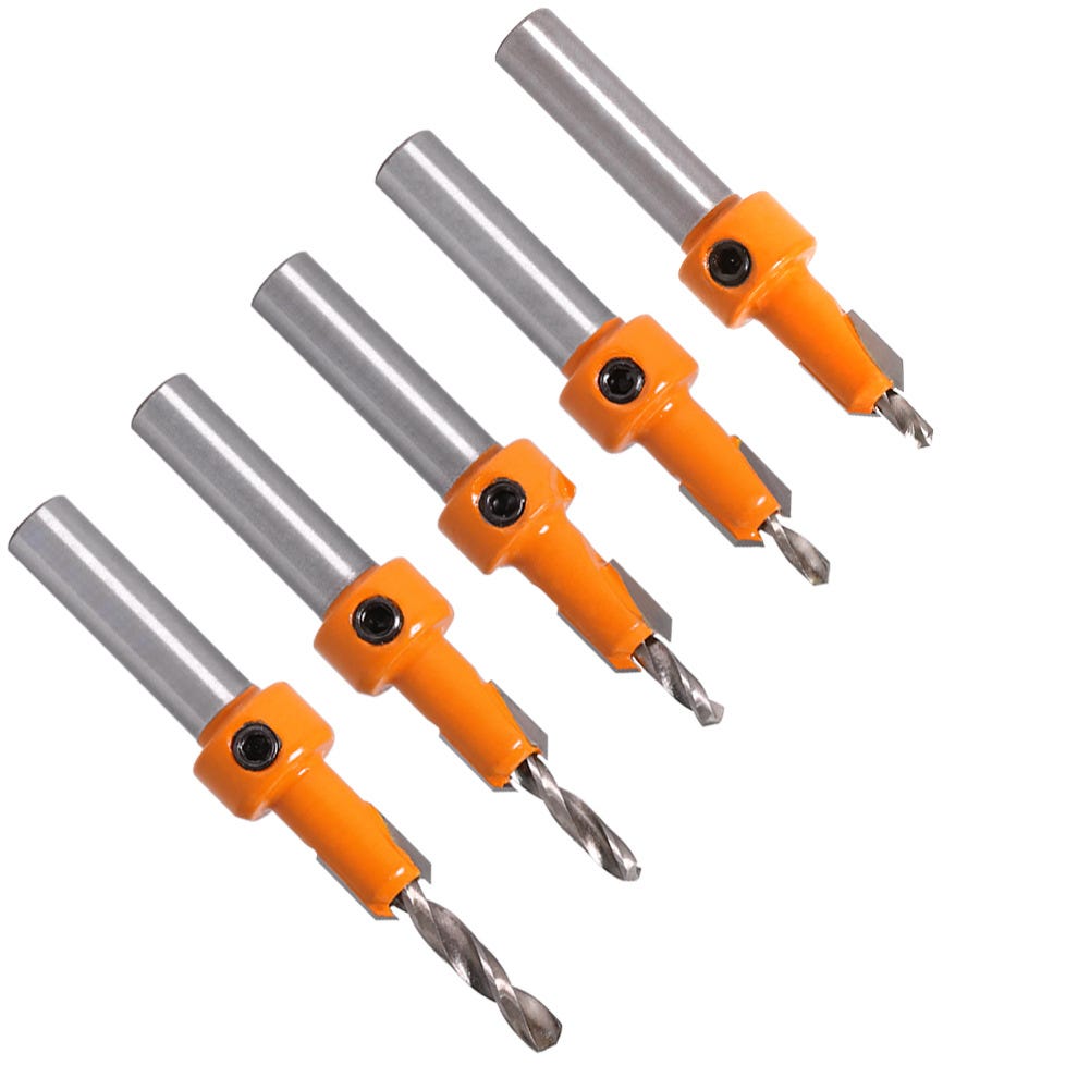 5-teiliges Senkbohrer-set Mit 8-mm-schaft Für Holzbearbeitung, Inklusive Sechskantschlüssel Und Schrauben
