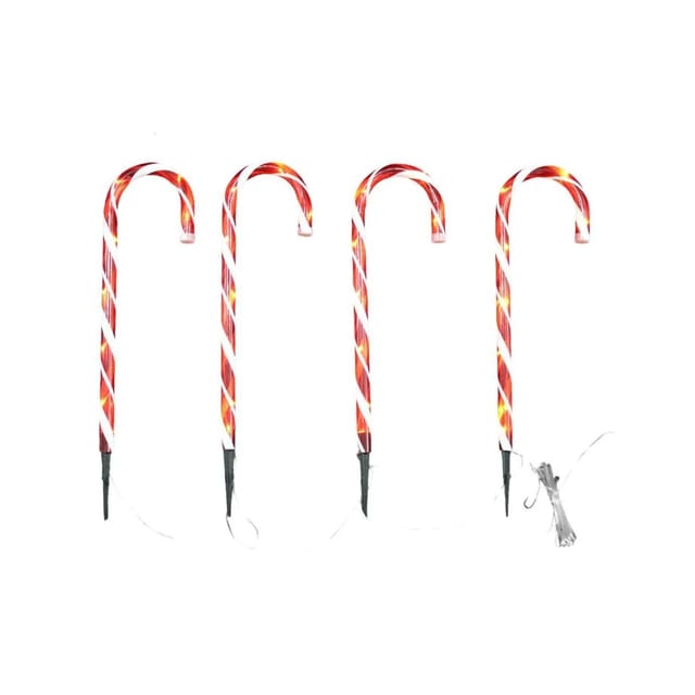4er Set LED-Gartenleuchtsäbe 'Zuckerstangen' 230V-MLK077-Linder