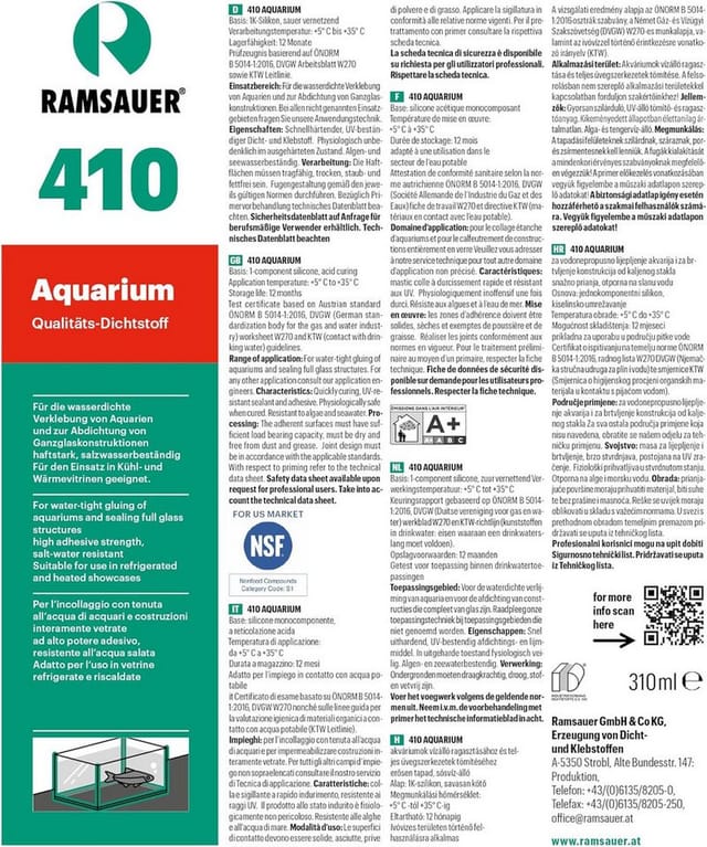Ramsauer ® - Ramsauer 410 Aquarium 1K Silikon Dichtstoff 310ml Kartusche schwarz