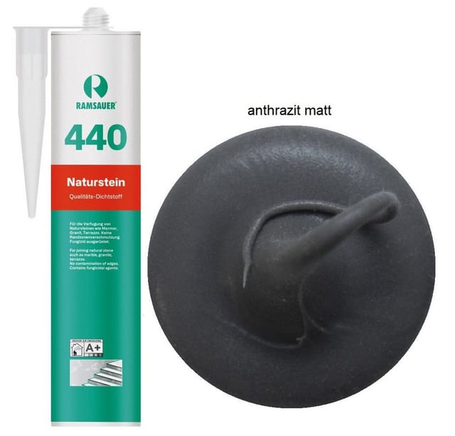 Ramsauer ® - Ramsauer 440 Naturstein Silikon Fugen Dichtstoff 310ml Kartusche anthrazit matt