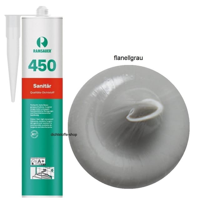 Ramsauer ® - Ramsauer 450 Sanitär Silikon Fugen Dichtstoff 310ml Kartusche flanellgrau