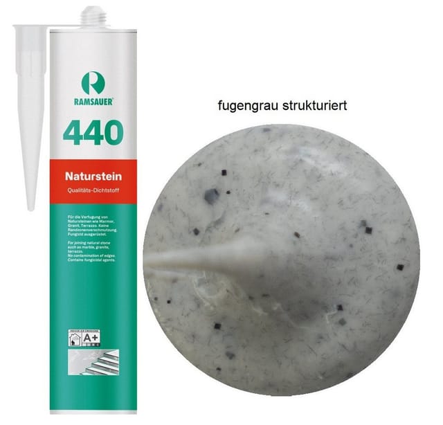 Ramsauer ® - Ramsauer 440 Naturstein Silikon Fugen Dichtstoff 310ml Kartusche fugengrau strukturiert