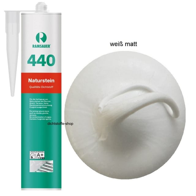 Ramsauer ® - Ramsauer 440 Naturstein Silikon Fugen Dichtstoff 310ml Kartusche weiß matt